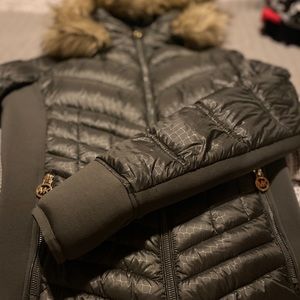 Michael Kors olive green waist length down coat!